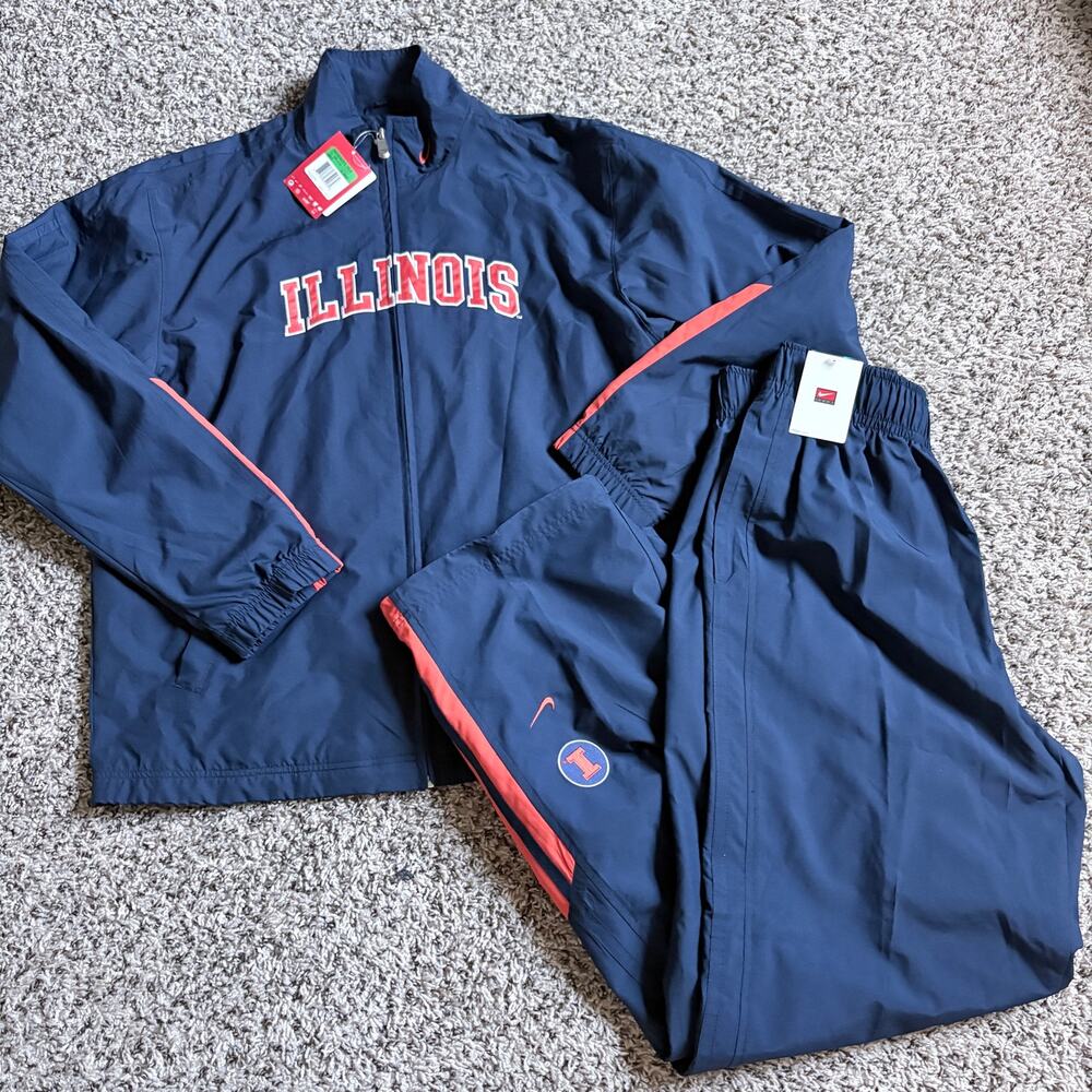 Nike University Illinois Unisex XL windbreaker warmup pants set NWT